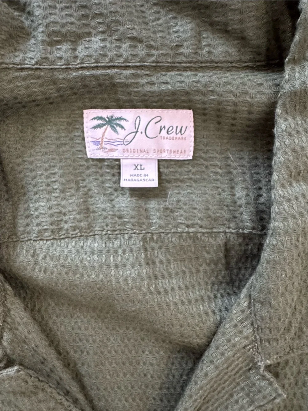 J.Crew Olive Green Textured Shirt XL Cotton Waffle Seersucker Casual